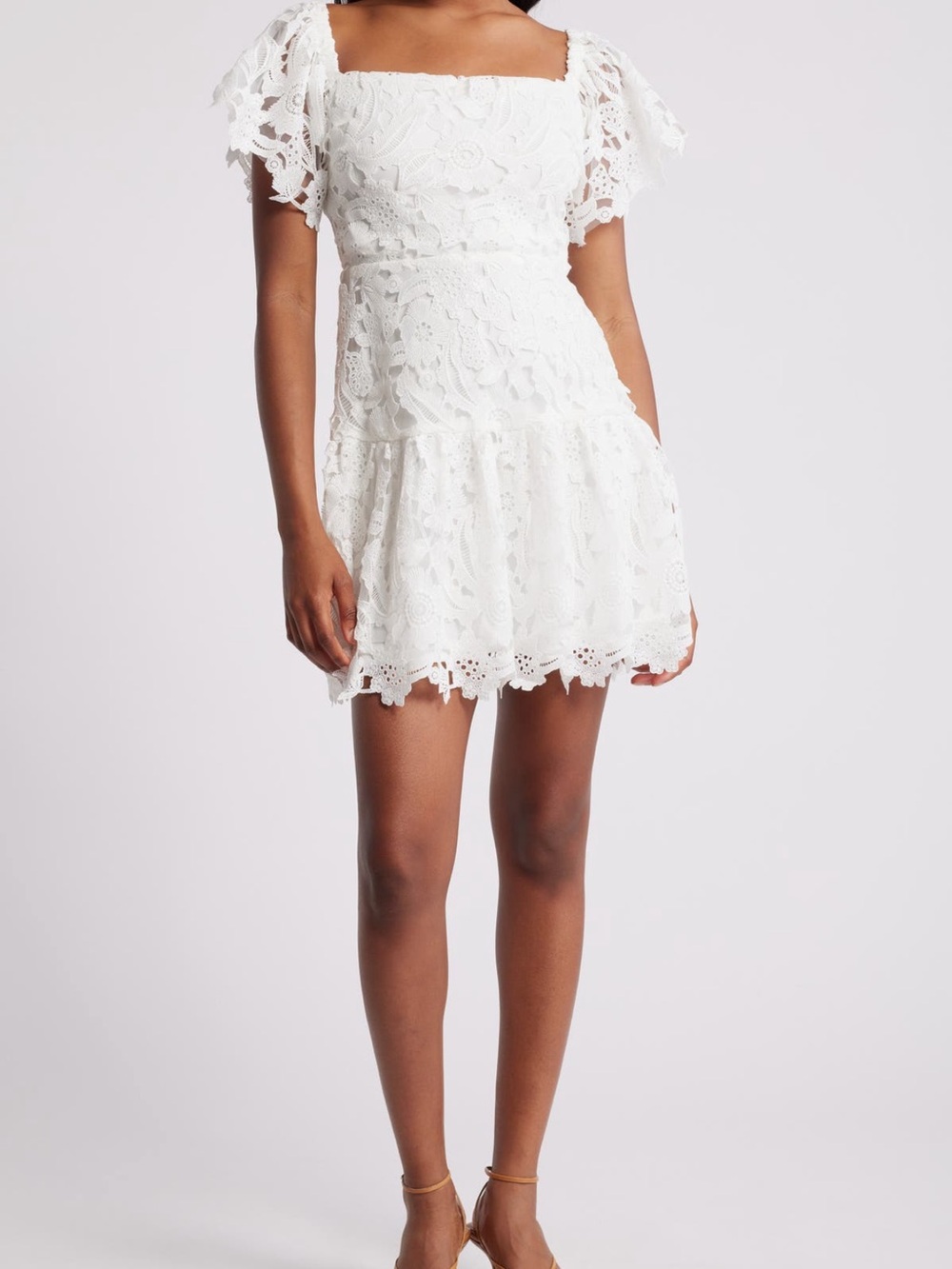 NWT Chelsea28 flutter sleeve White Lace Square-Neck Mini bridal Dress sz XL
